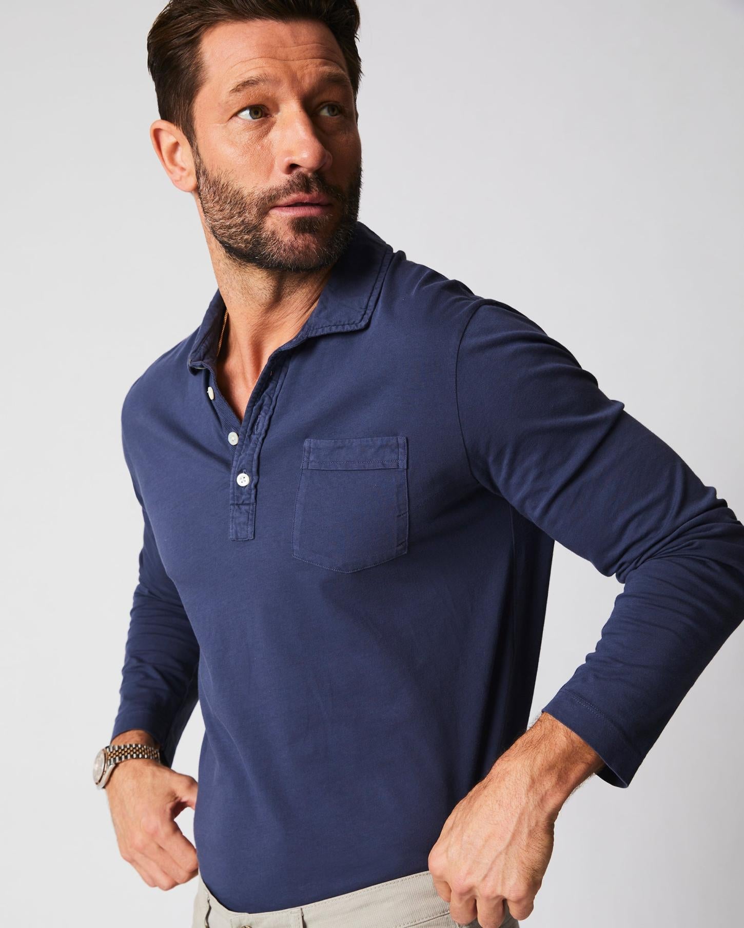 Men Long Sleeve Pensacola Polo Navy | Billy Reid Polos, Tees &amp; Henleys