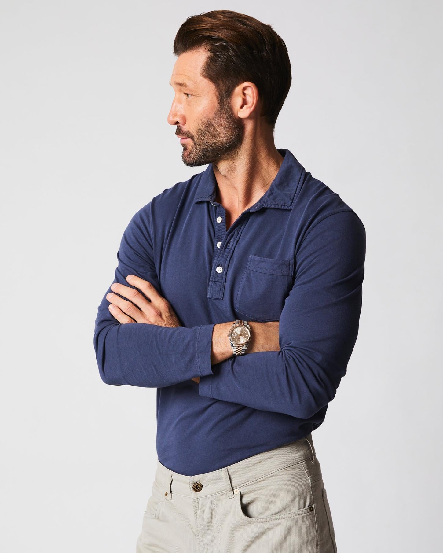Men Long Sleeve Pensacola Polo Navy | Billy Reid Polos, Tees &amp; Henleys