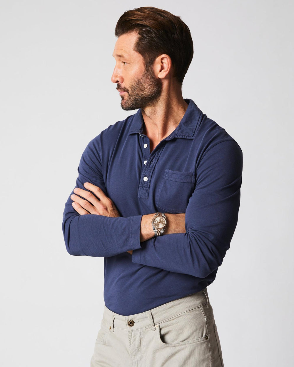 Men Long Sleeve Pensacola Polo Navy | Billy Reid Polos, Tees &amp; Henleys