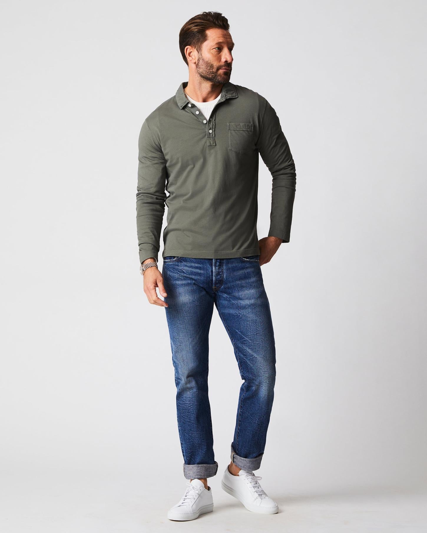 Men Long Sleeve Pensacola Polo Washed Grey | Billy Reid Polos, Tees &amp; Henleys