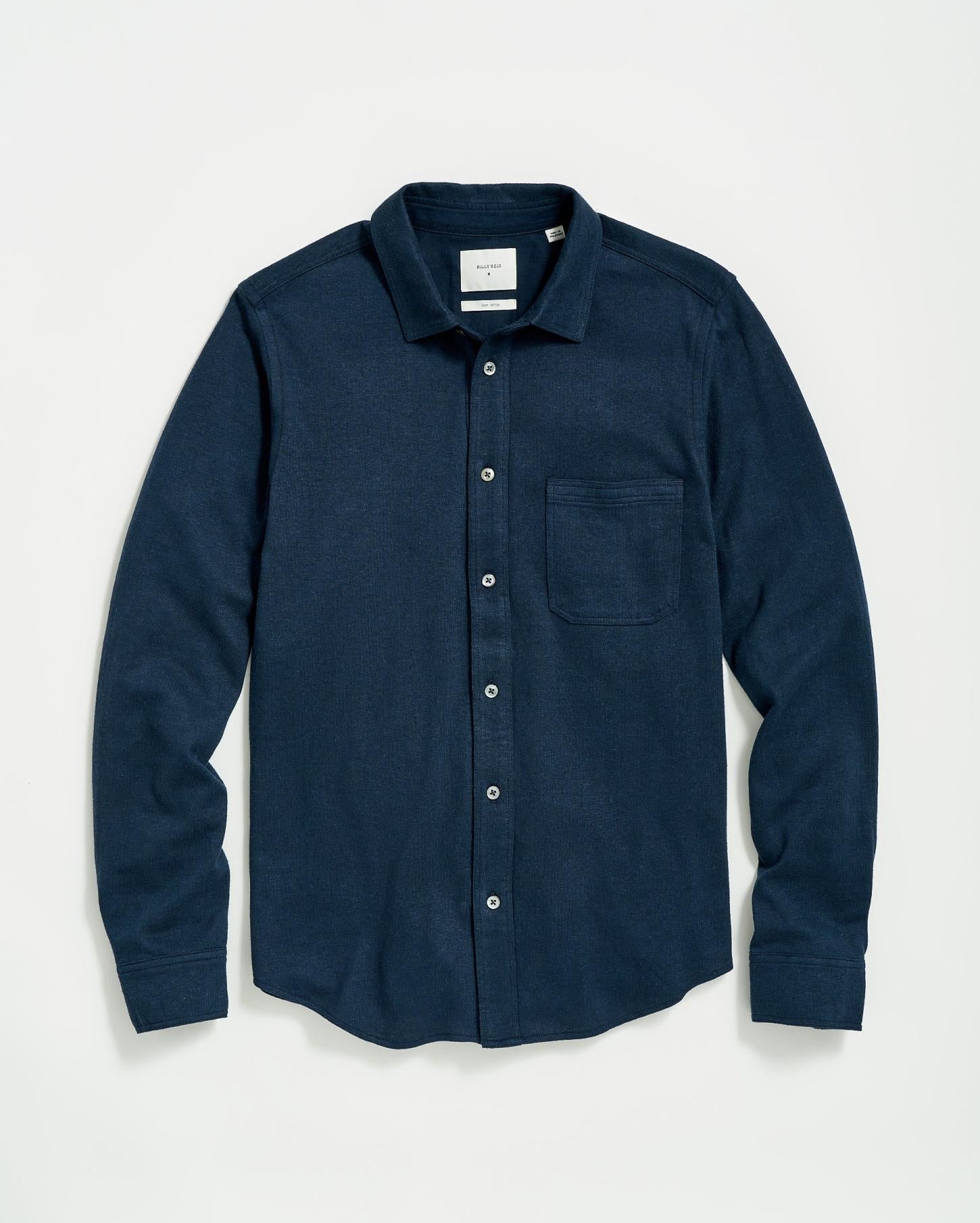 Men L/S Hemp Cotton Knit Shirt Carbon Blue | Billy Reid Shirting
