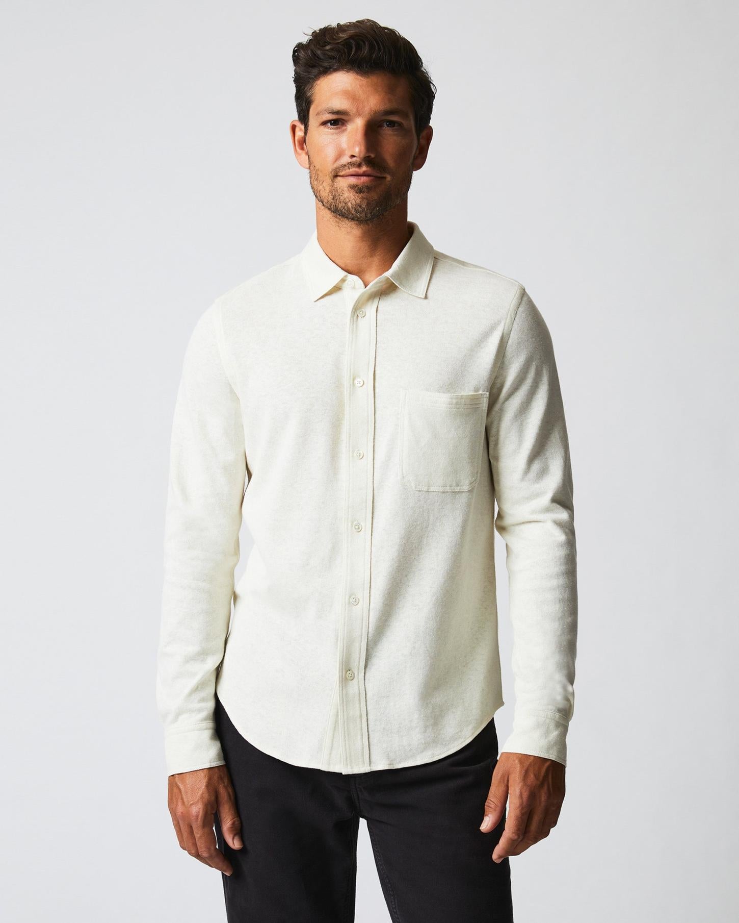 Men L/S Hemp Cotton Knit Shirt Tinted White | Billy Reid Shirting