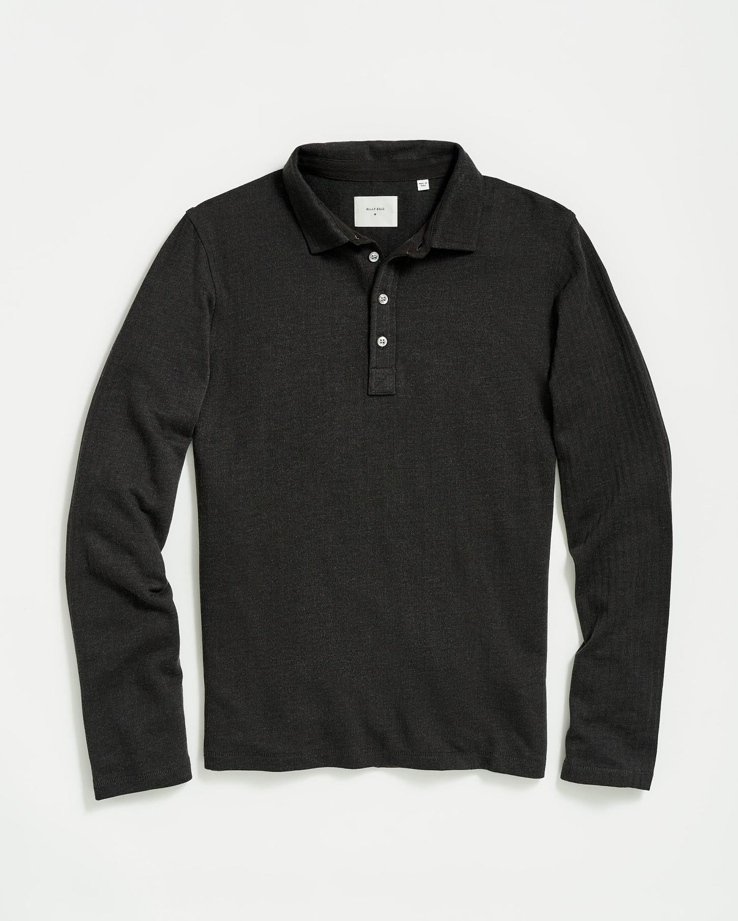 Men L/S Herringbone Polo Jet Black | Billy Reid Polos, Tees &amp; Henleys