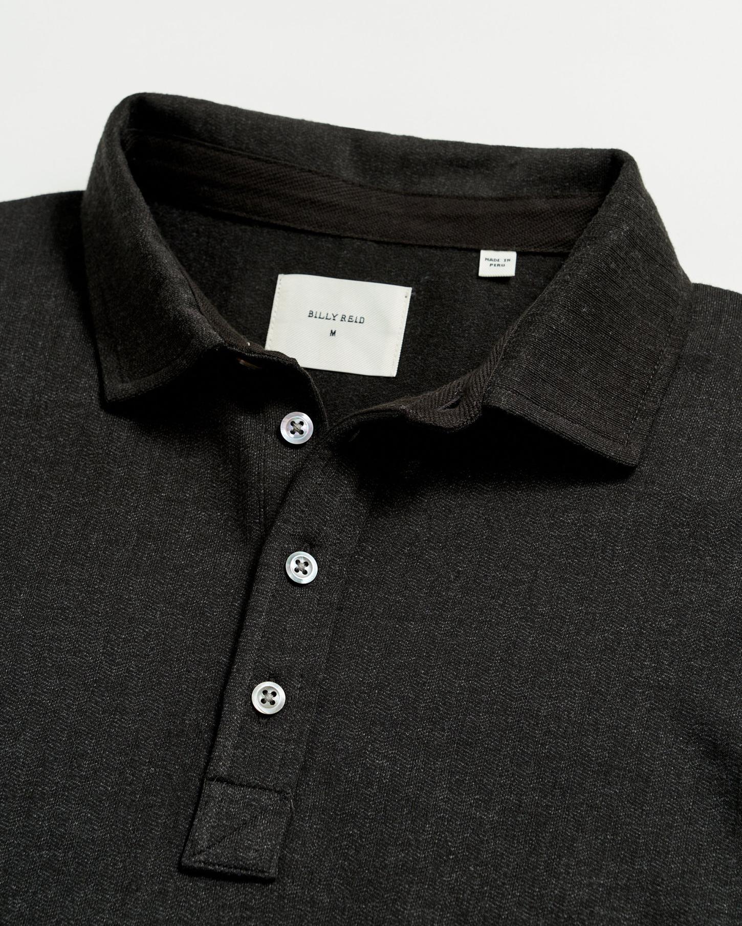 Men L/S Herringbone Polo Jet Black | Billy Reid Polos, Tees &amp; Henleys