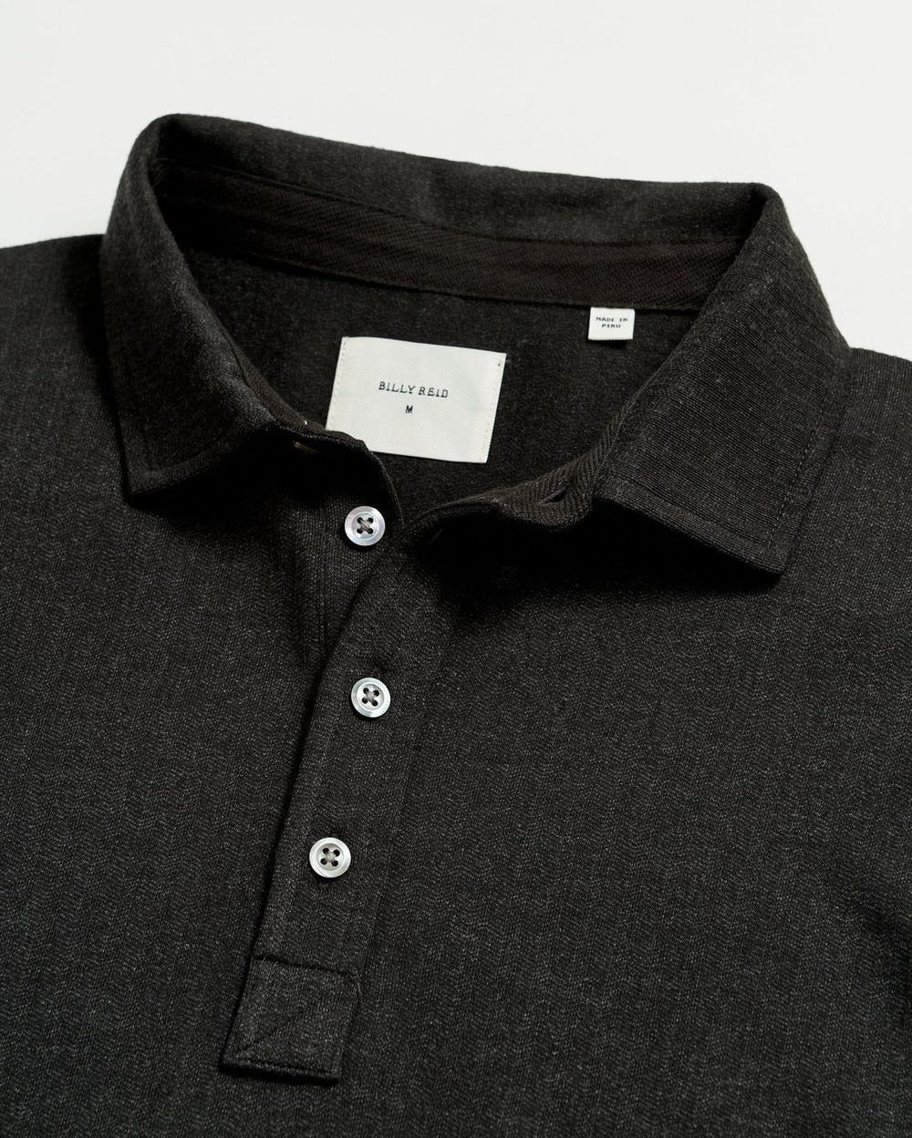 Men L/S Herringbone Polo Jet Black | Billy Reid Polos, Tees &amp; Henleys