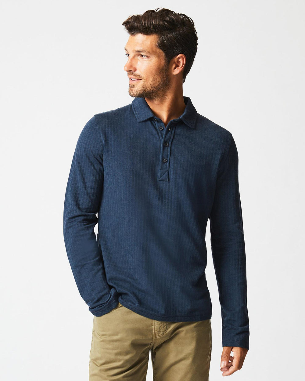 Men L/S Herringbone Polo Navy | Billy Reid Polos, Tees &amp; Henleys
