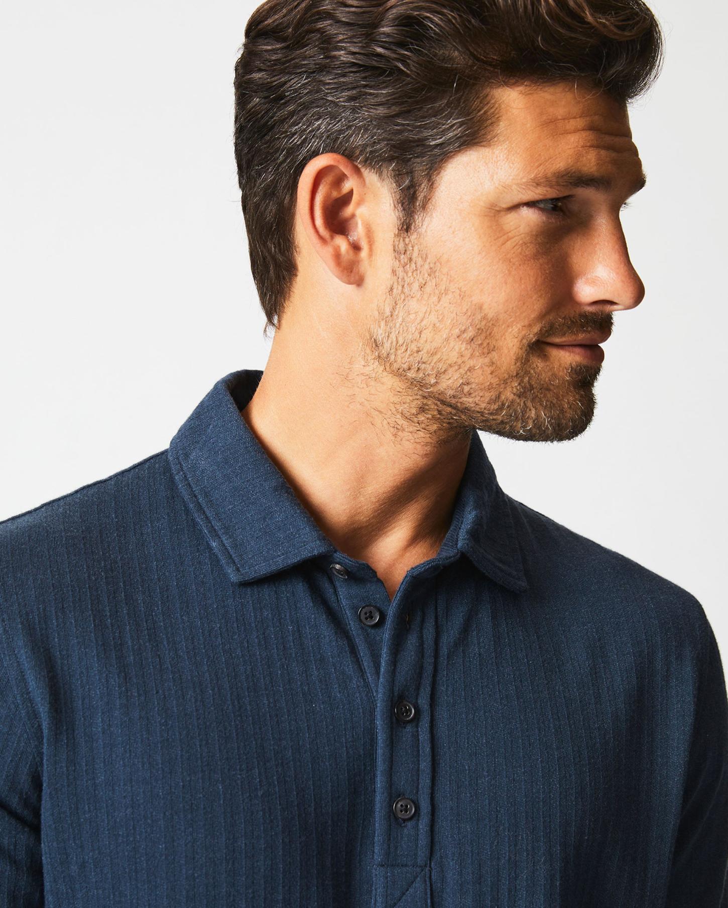 Men L/S Herringbone Polo Navy | Billy Reid Polos, Tees &amp; Henleys