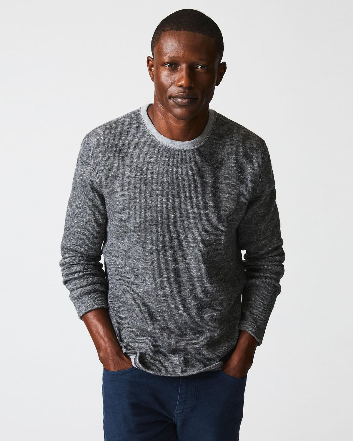 Men L/S Rib Tee Heather Grey | Billy Reid Polos, Tees &amp; Henleys