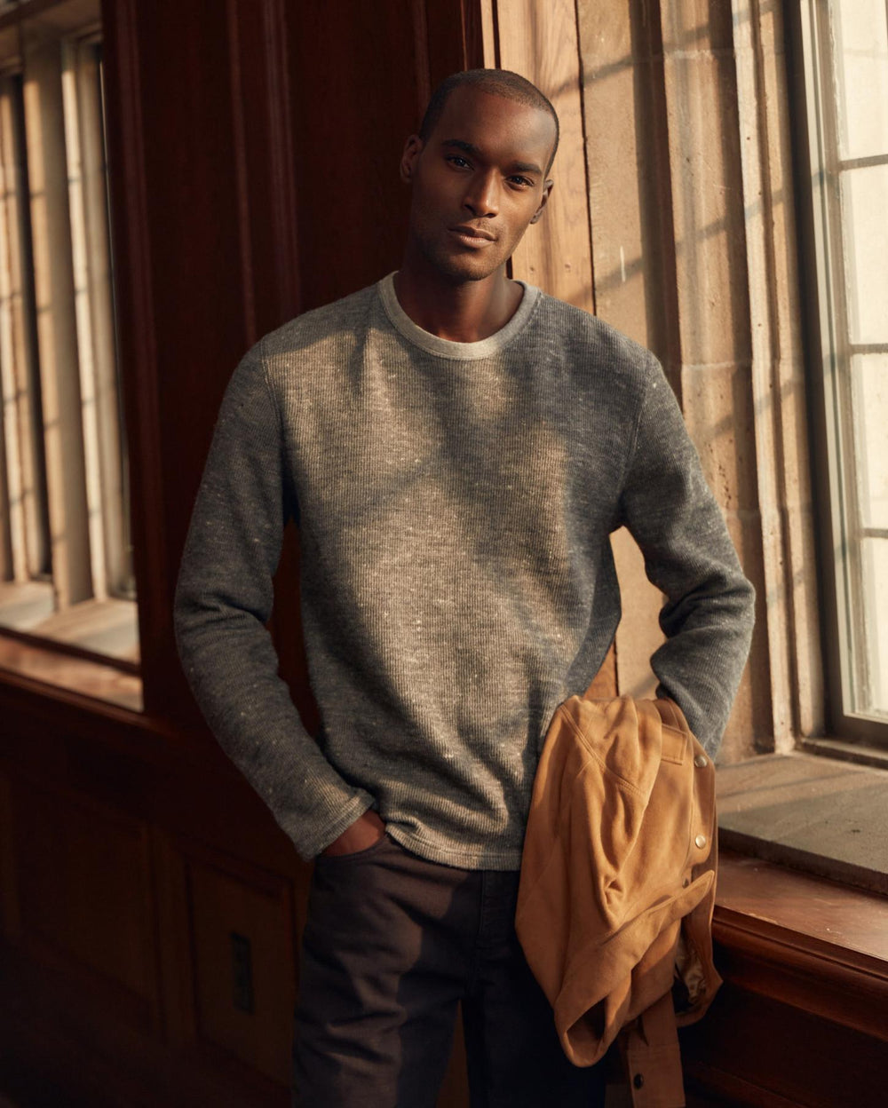 Men L/S Rib Tee Heather Grey | Billy Reid Polos, Tees &amp; Henleys