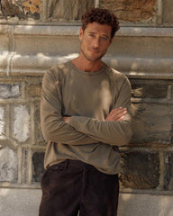 Men L/S Sueded Cotton Crew Moss Green | Billy Reid Sweaters &amp; Sweatshirts