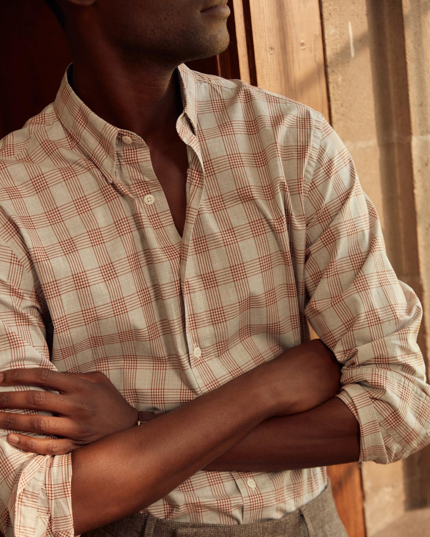 Men Melange Grid Plaid Tuscumbia Shirt Hidden Bd Grey/ginger | Billy Reid Shirting