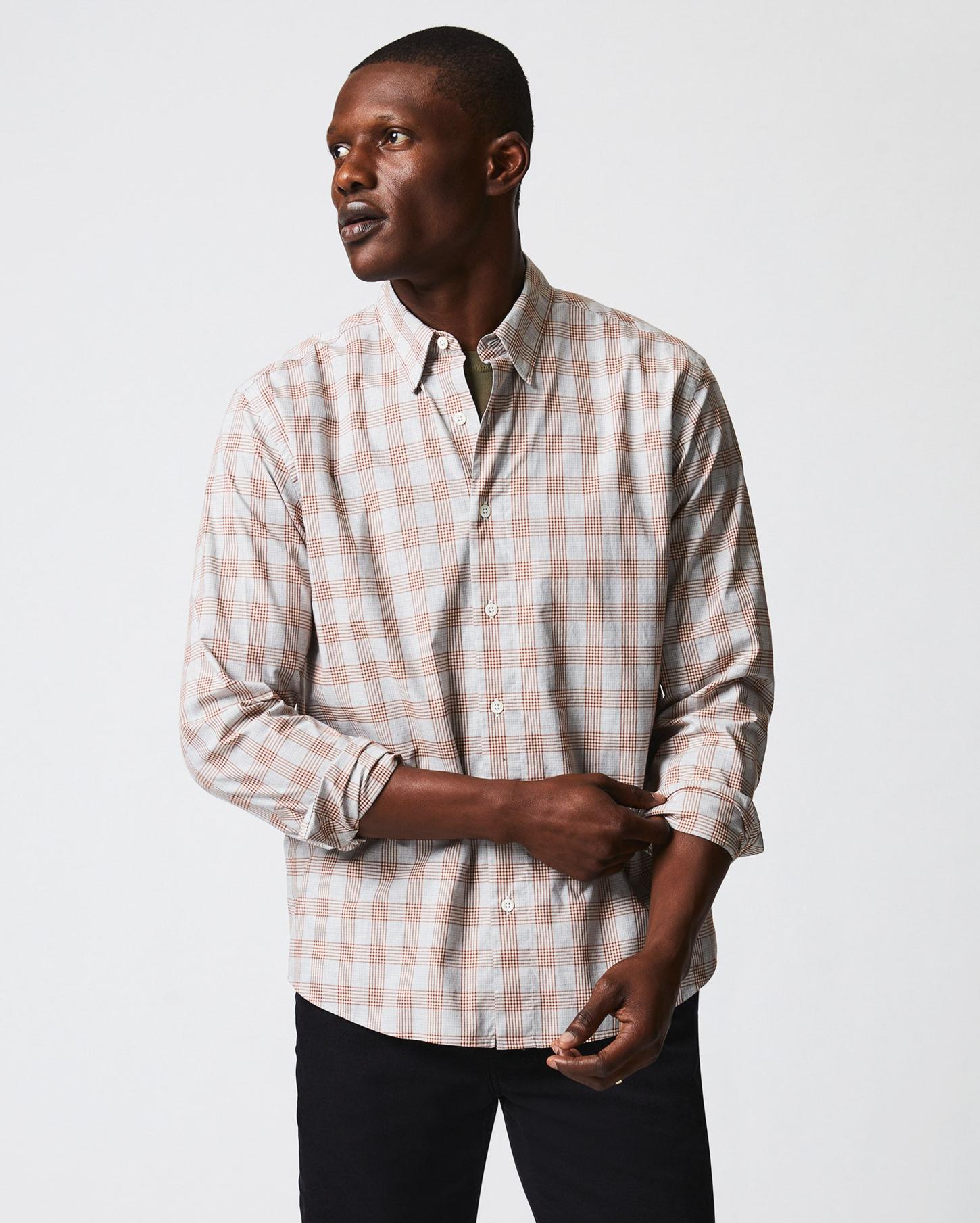 Men Melange Grid Plaid Tuscumbia Shirt Hidden Bd Grey/ginger | Billy Reid Shirting