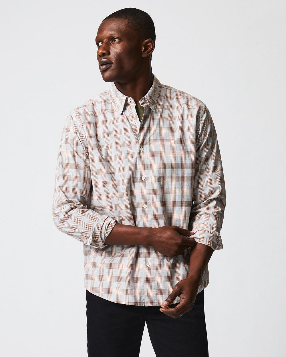 Men Melange Grid Plaid Tuscumbia Shirt Hidden Bd Grey/ginger | Billy Reid Shirting