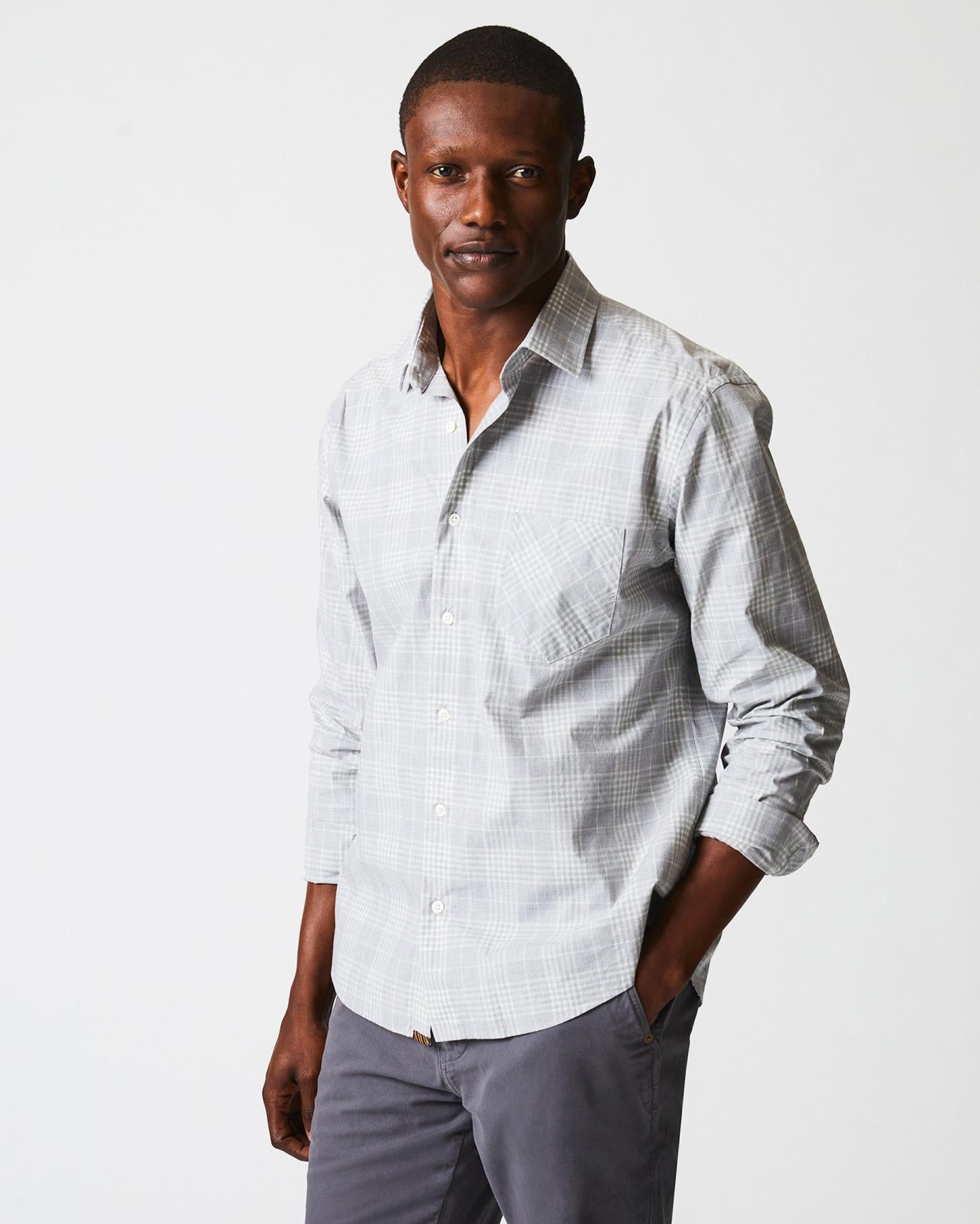Men Melange Plaid John T Shirt Grey | Billy Reid Shirting