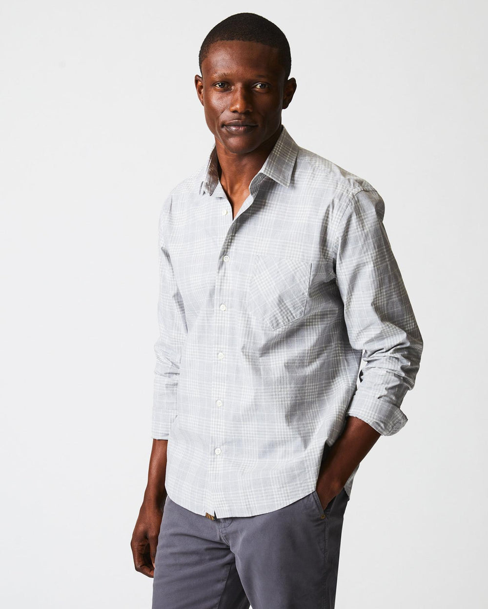 Men Melange Plaid John T Shirt Grey | Billy Reid Shirting
