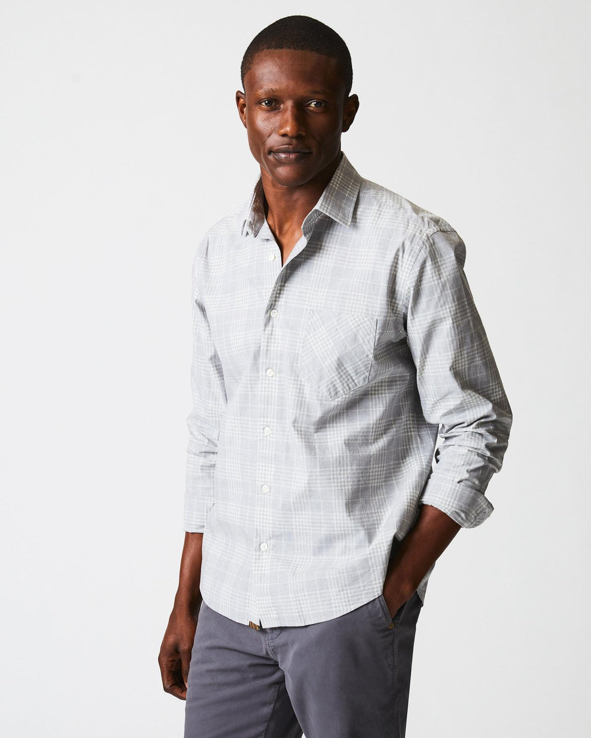 Men Melange Plaid John T Shirt Grey | Billy Reid Shirting