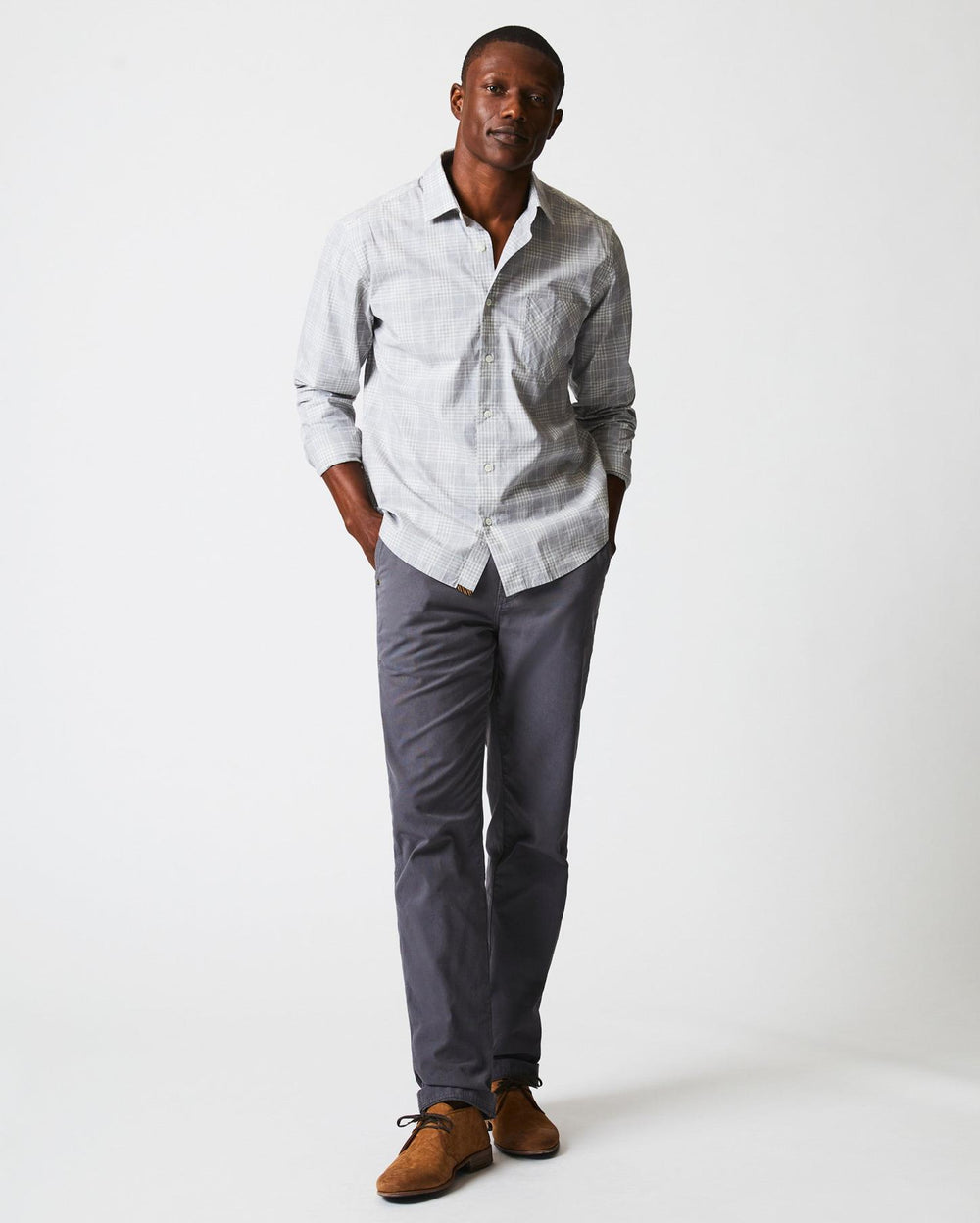 Men Melange Plaid John T Shirt Grey | Billy Reid Shirting