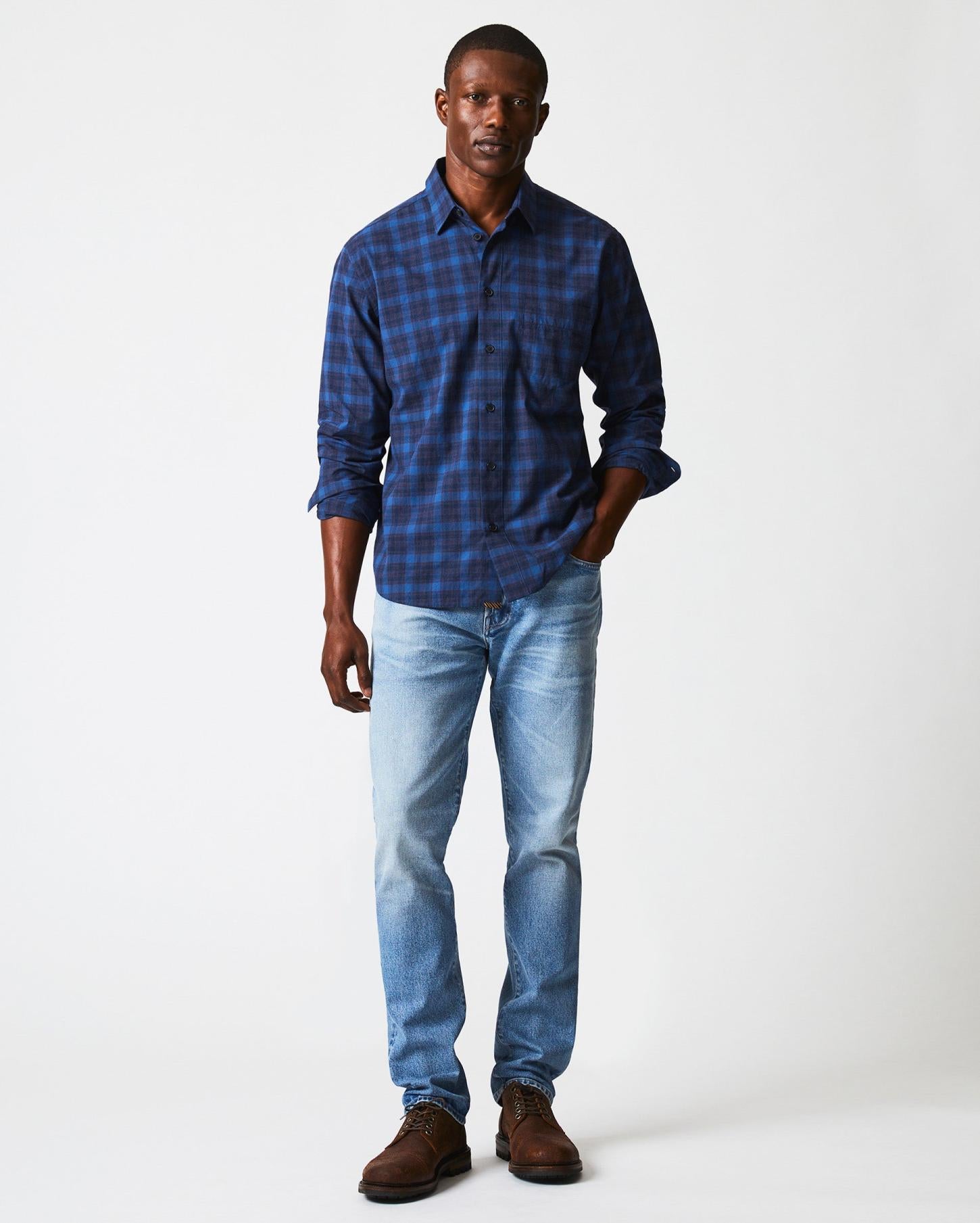 Men Melange Shadow Plaid Tuscumbia Shirt Blue/red | Billy Reid Shirting