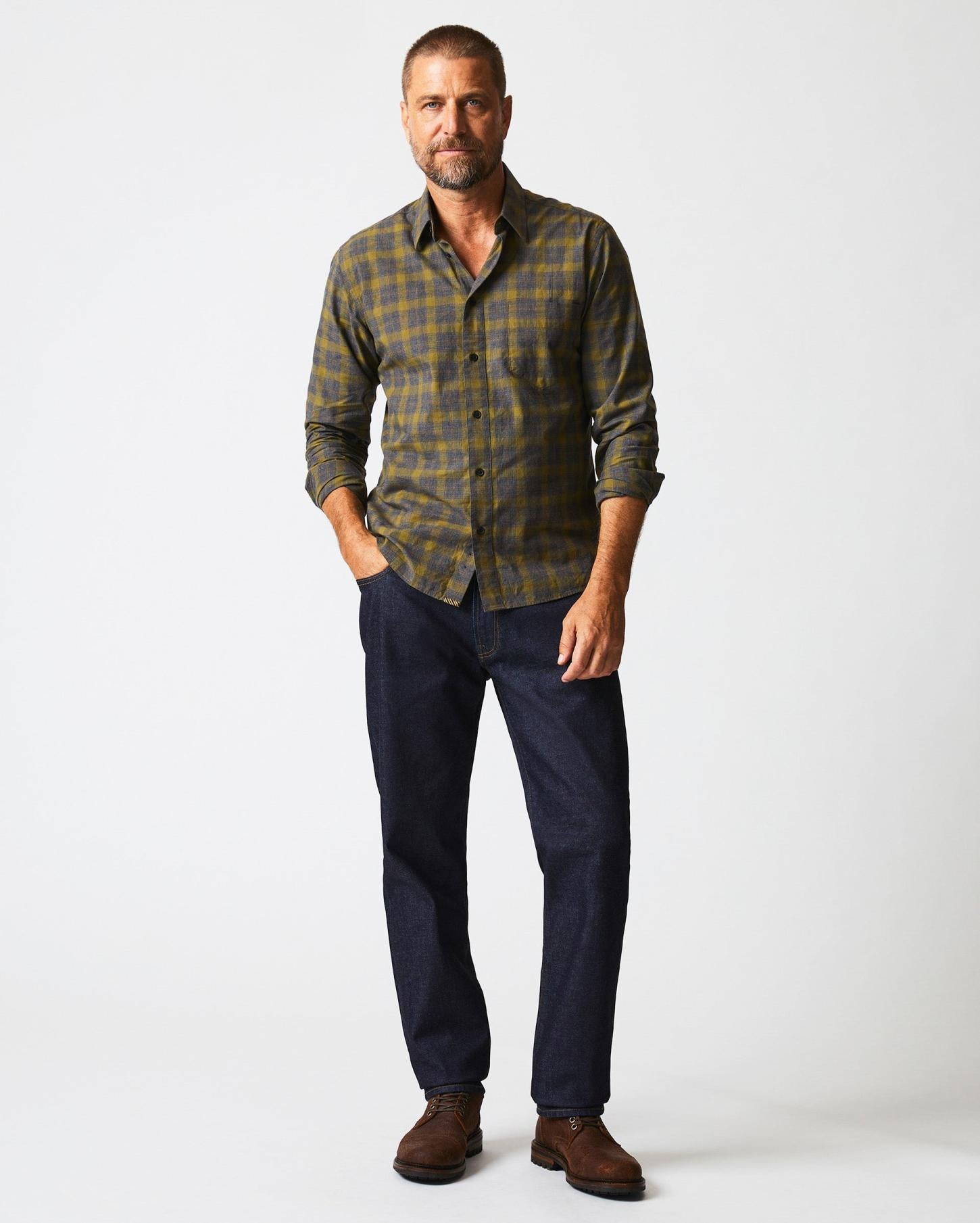 Men Melange Shadow Plaid Tuscumbia Shirt Grey/olive | Billy Reid Shirting
