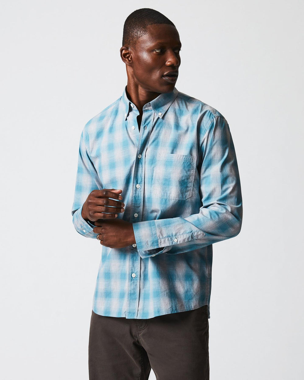 Men Melange Shadow Plaid Tuscumbia Shirt Grey/smoke Blue | Billy Reid Shirting