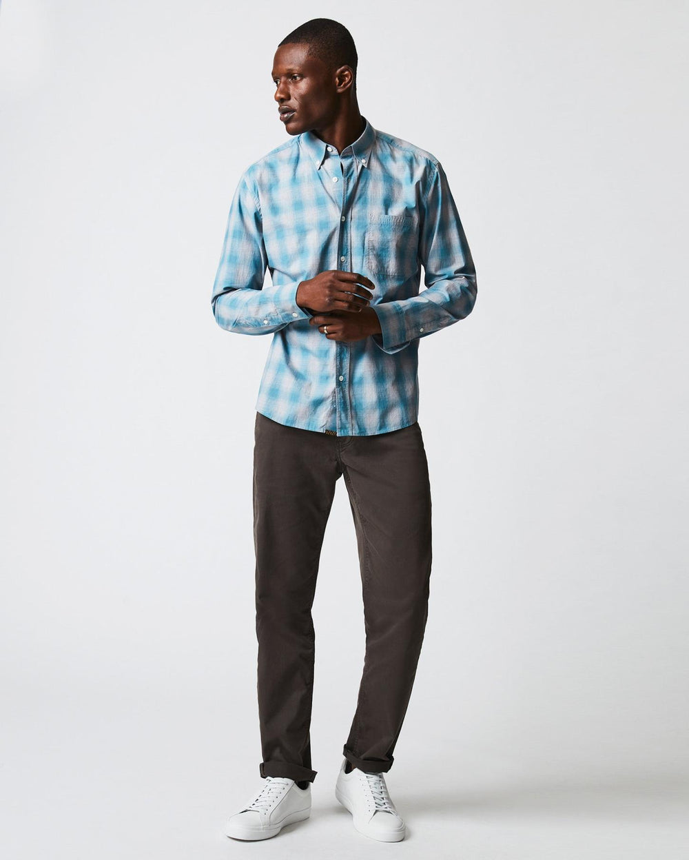 Men Melange Shadow Plaid Tuscumbia Shirt Grey/smoke Blue | Billy Reid Shirting