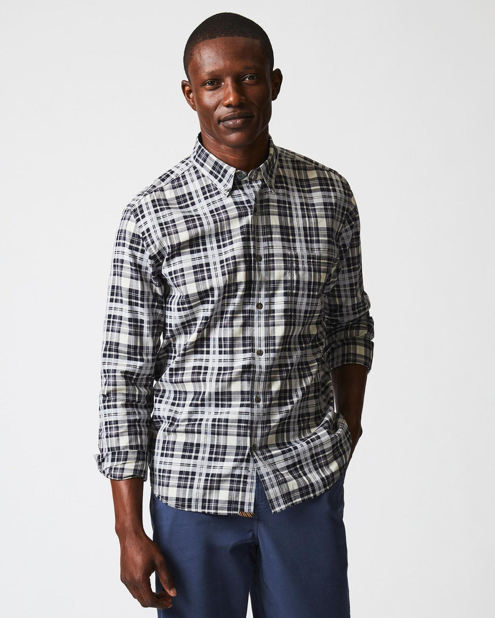 Men Melange Textural Plaid Tuscumbia Shirt Bd Grey/black | Billy Reid Shirting