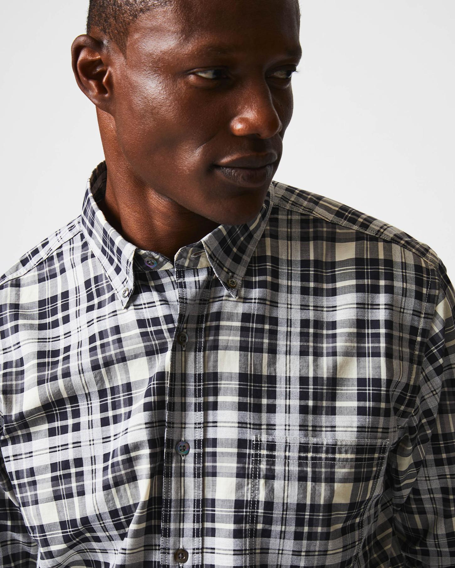 Men Melange Textural Plaid Tuscumbia Shirt Bd Grey/black | Billy Reid Shirting