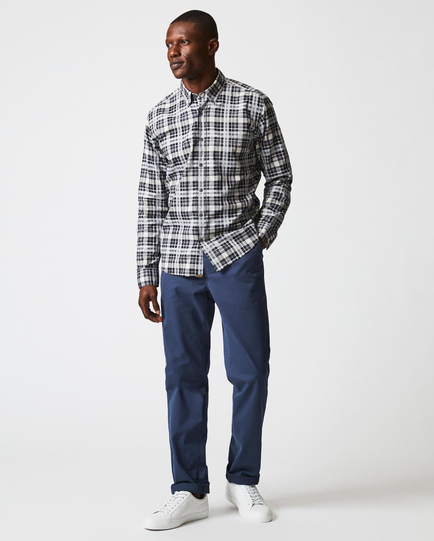 Men Melange Textural Plaid Tuscumbia Shirt Bd Grey/black | Billy Reid Shirting