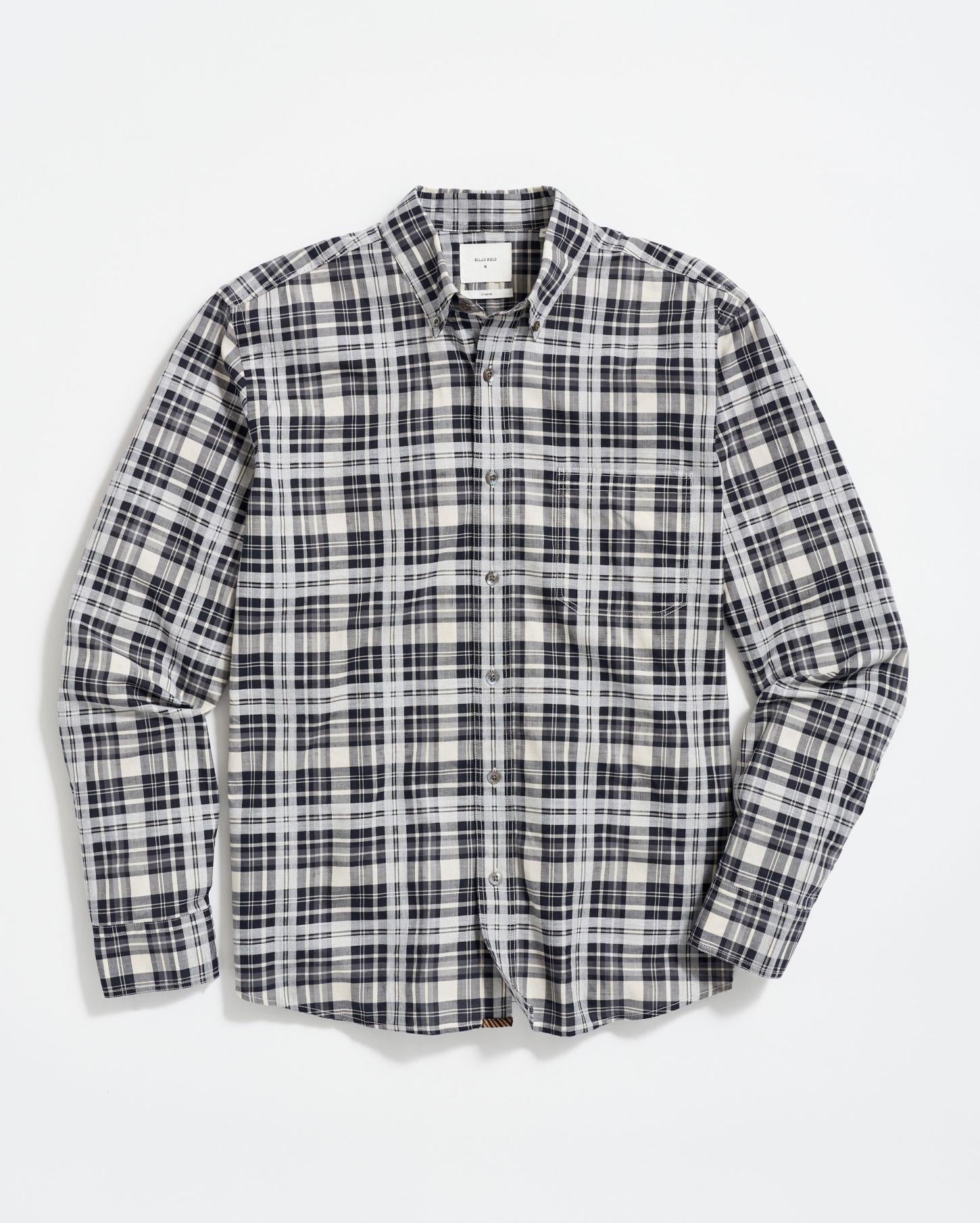 Men Melange Textural Plaid Tuscumbia Shirt Bd Grey/black | Billy Reid Shirting