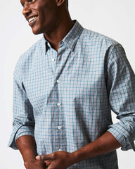 Men Melange Windowpane Tuscumbia Shirt Hidden Bd Grey/teal | Billy Reid Shirting