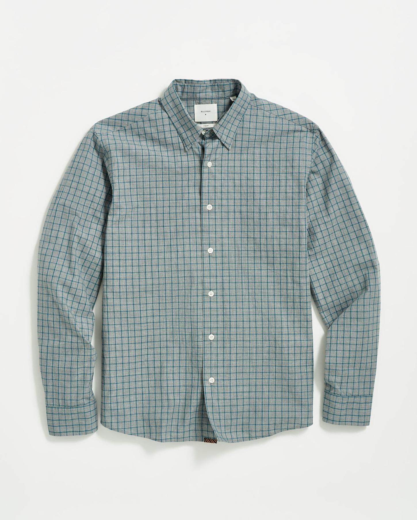 Men Melange Windowpane Tuscumbia Shirt Hidden Bd Grey/teal | Billy Reid Shirting