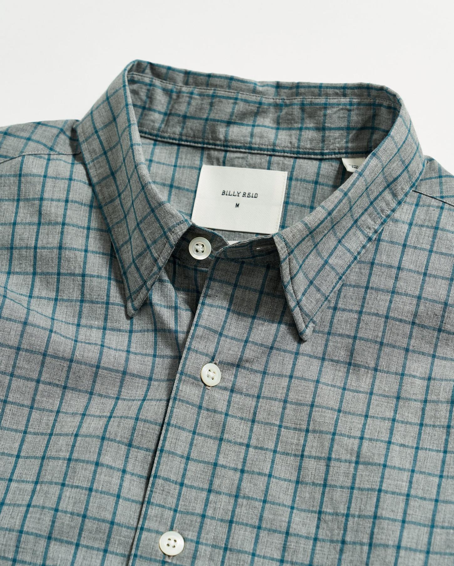 Men Melange Windowpane Tuscumbia Shirt Hidden Bd Grey/teal | Billy Reid Shirting