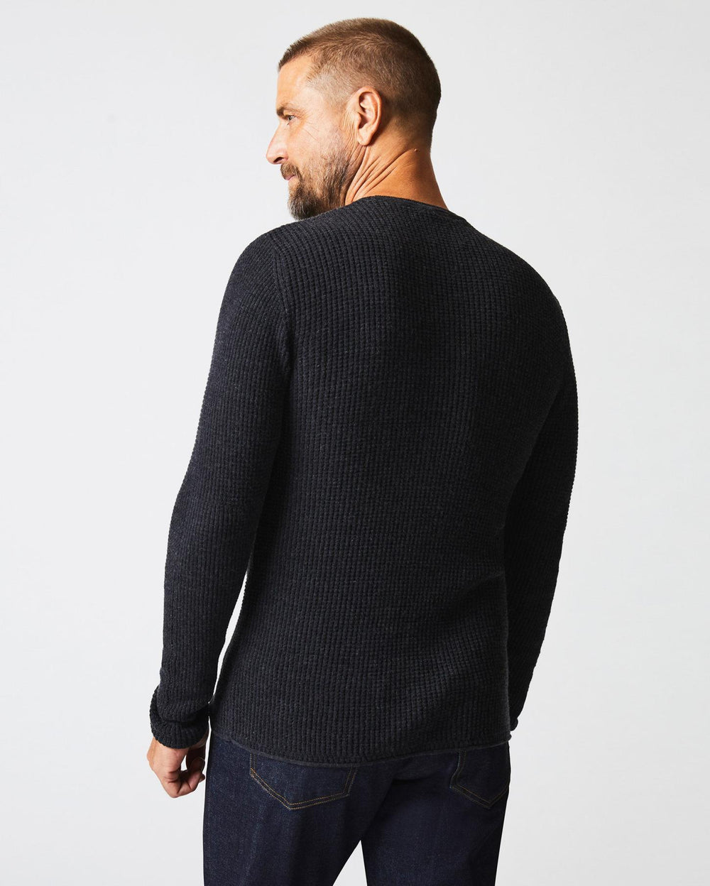 Men Mini Waffle Crew Charcoal | Billy Reid Sweaters &amp; Sweatshirts