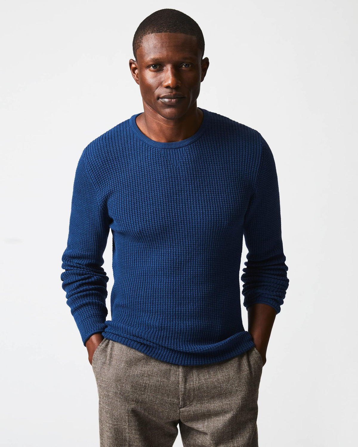 Men Mini Waffle Crew Denim Blue | Billy Reid Sweaters &amp; Sweatshirts