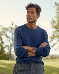 Men Mini Waffle Crew Denim Blue | Billy Reid Sweaters &amp; Sweatshirts