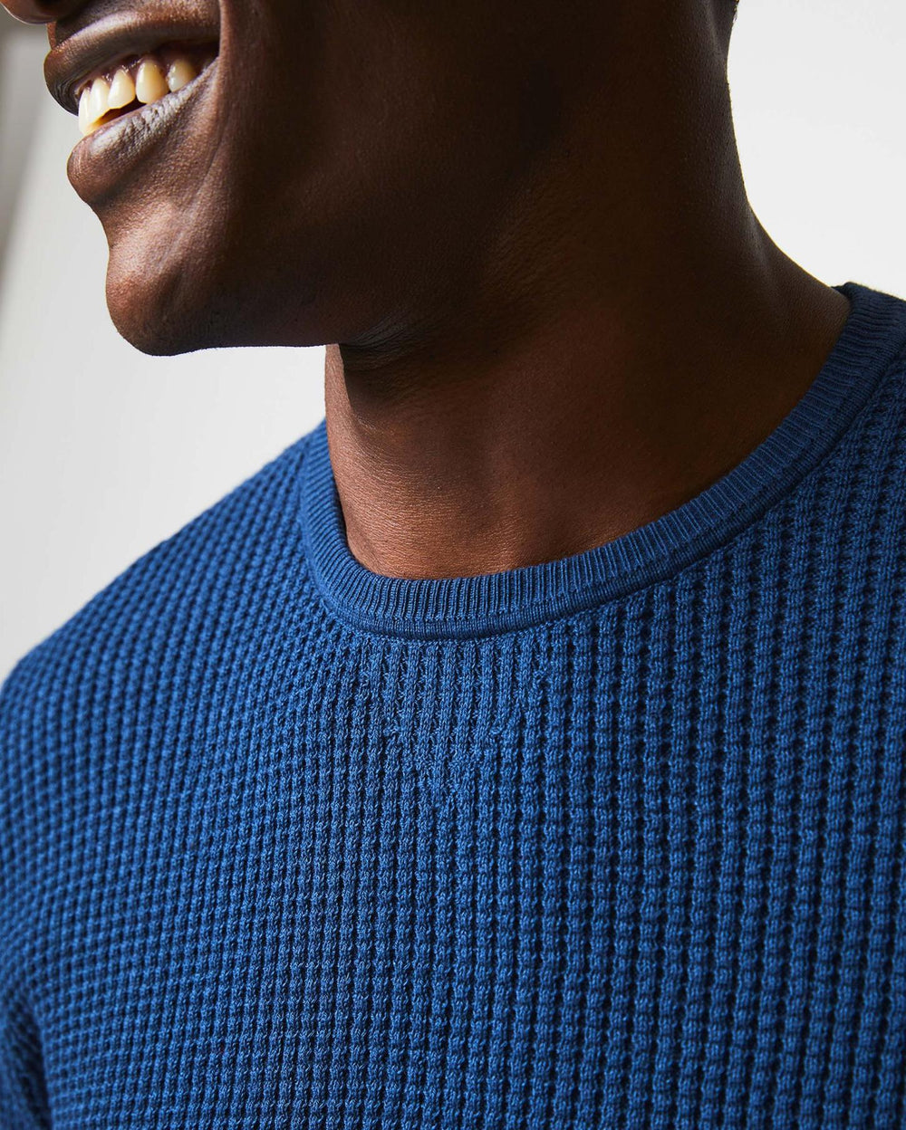 Men Mini Waffle Crew Denim Blue | Billy Reid Sweaters &amp; Sweatshirts