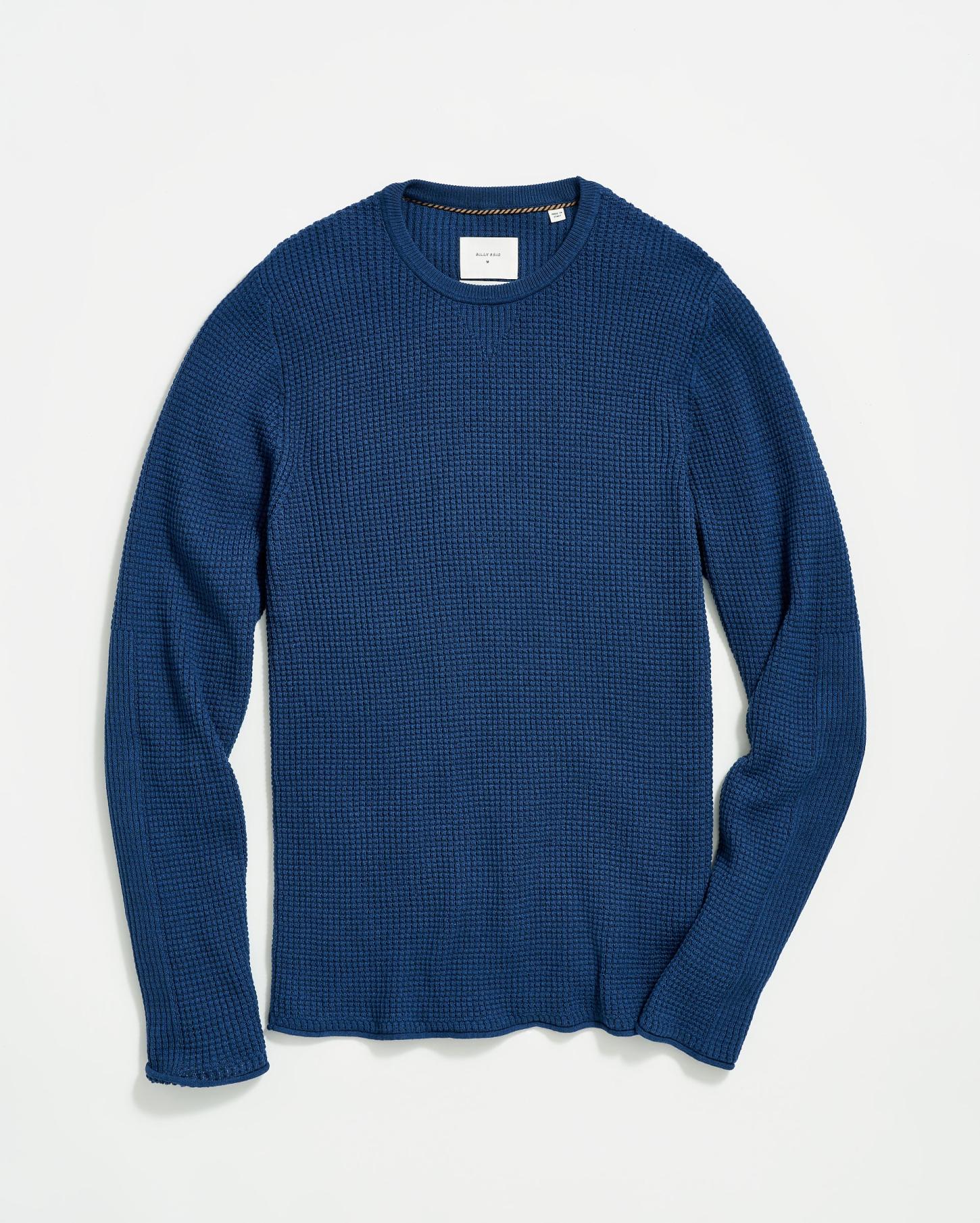 Men Mini Waffle Crew Denim Blue | Billy Reid Sweaters &amp; Sweatshirts