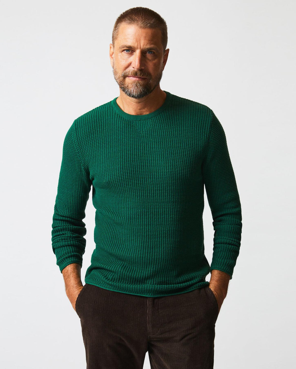 Men Mini Waffle Crew Emerald | Billy Reid Sweaters &amp; Sweatshirts