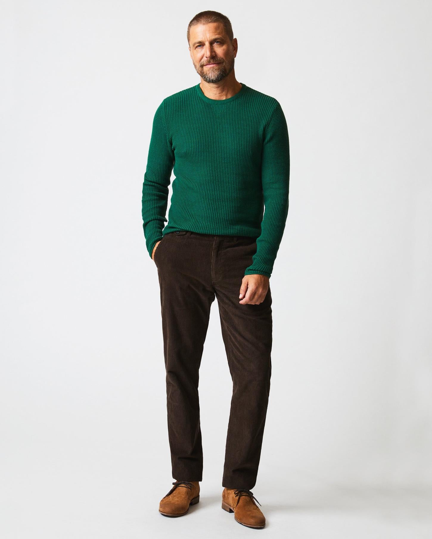 Men Mini Waffle Crew Emerald | Billy Reid Sweaters &amp; Sweatshirts