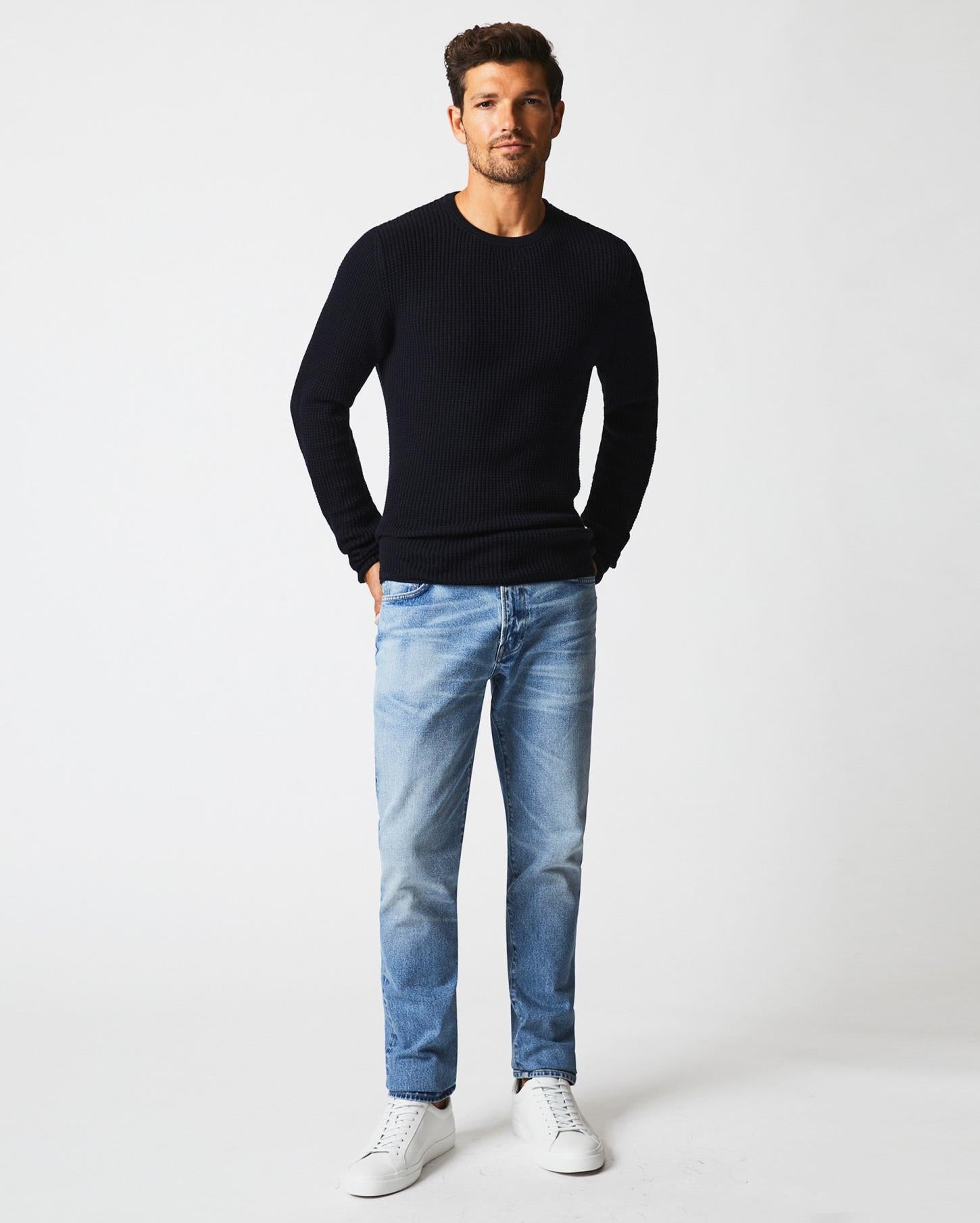 Men Mini Waffle Crew Midnight | Billy Reid Sweaters &amp; Sweatshirts