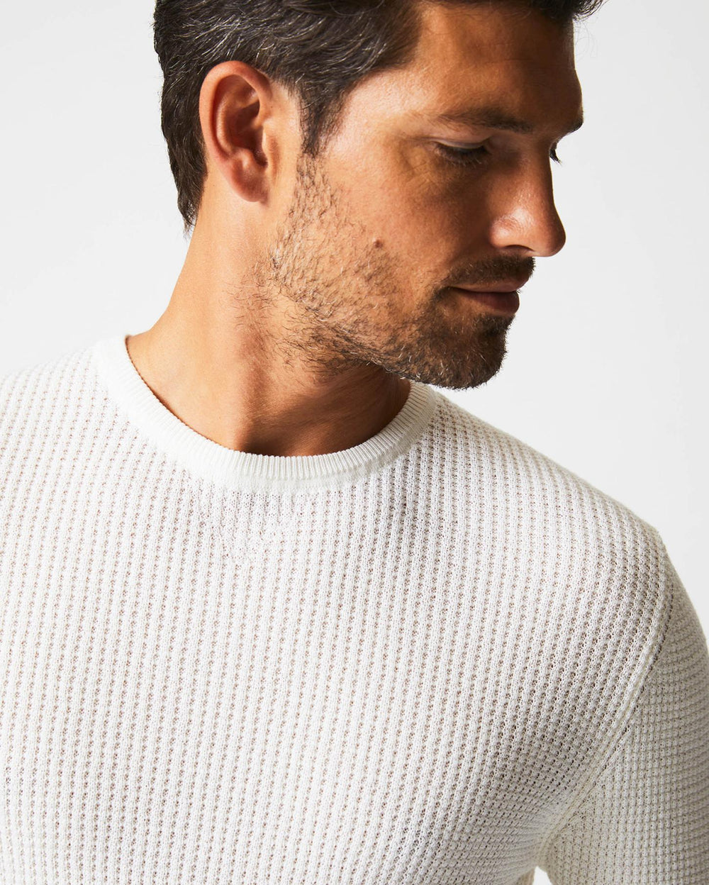 Men Mini Waffle Crew White | Billy Reid Sweaters &amp; Sweatshirts
