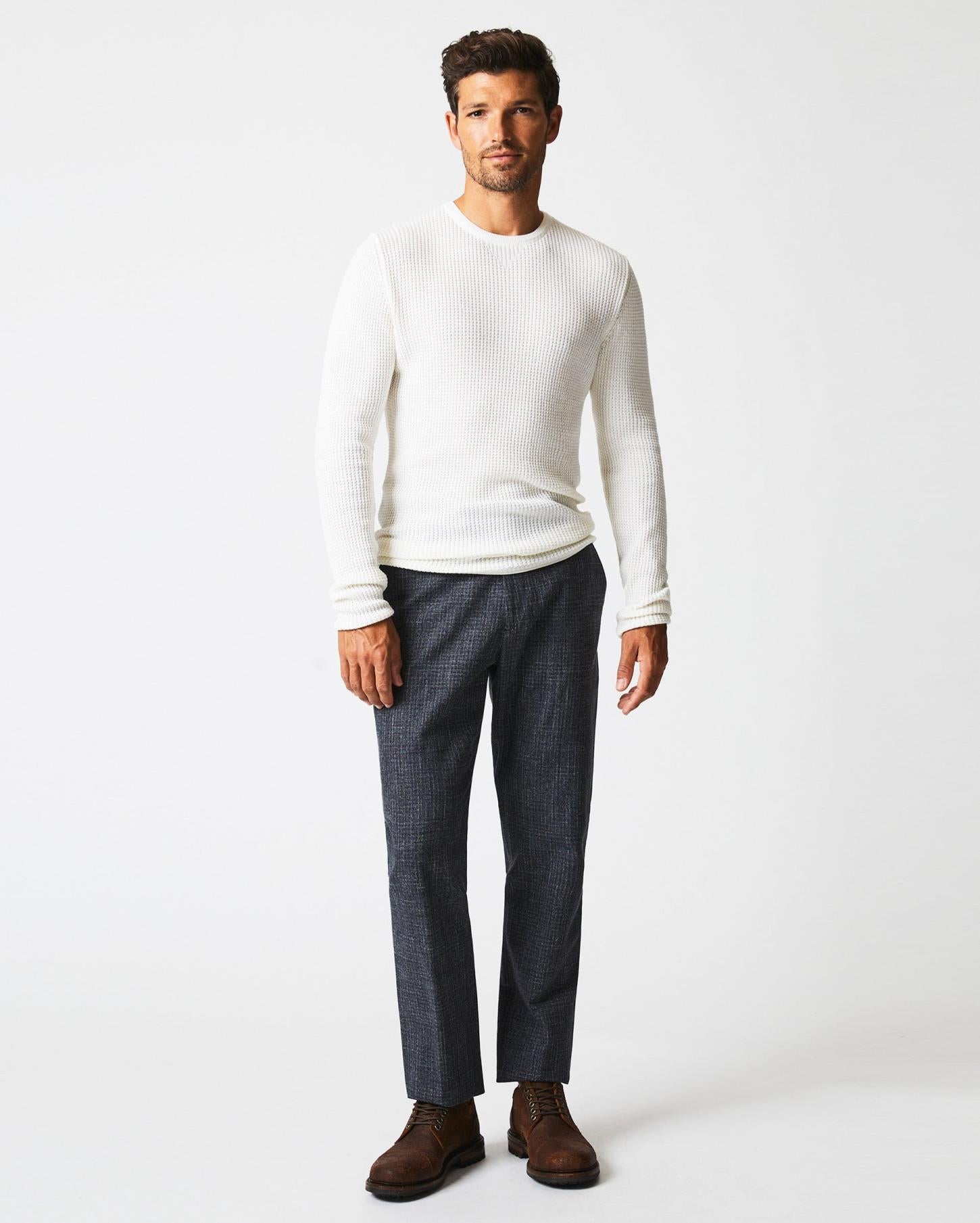 Men Mini Waffle Crew White | Billy Reid Sweaters &amp; Sweatshirts