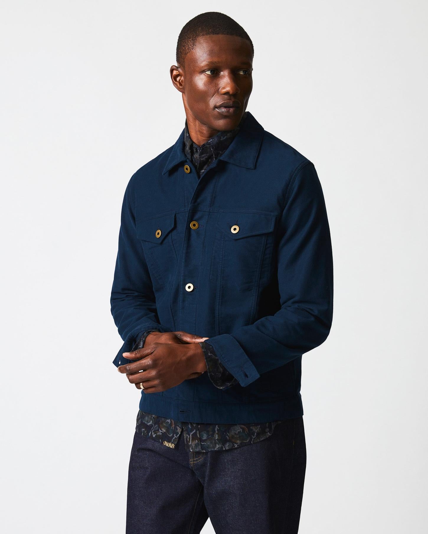Men Moleskin Tupelo Trucker Jacket Carbon Blue | Billy Reid Jackets &amp; Outerwear