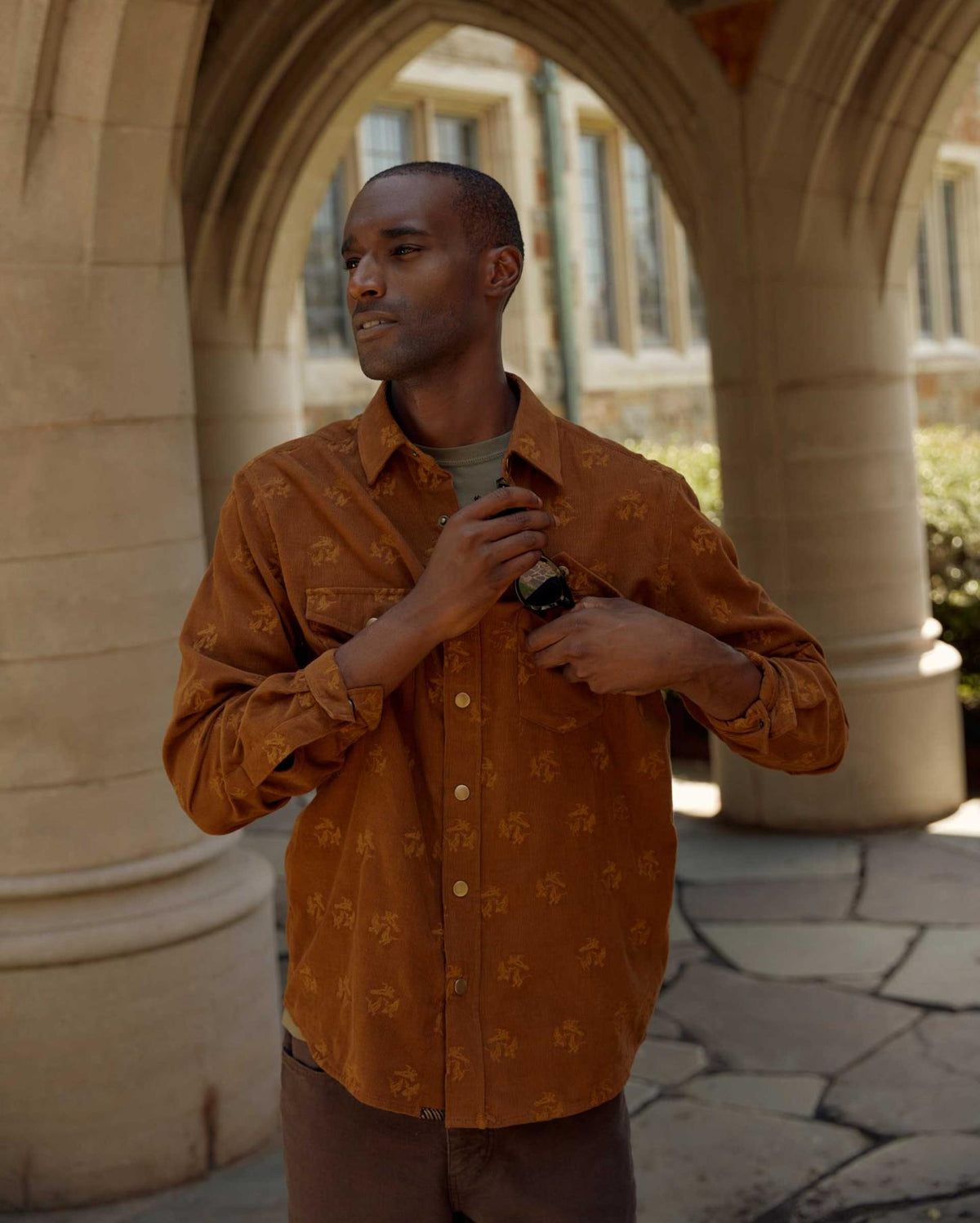 Men Pelican Cord Western Snap Front Shirt Billy's Brown | Billy Reid Shirting