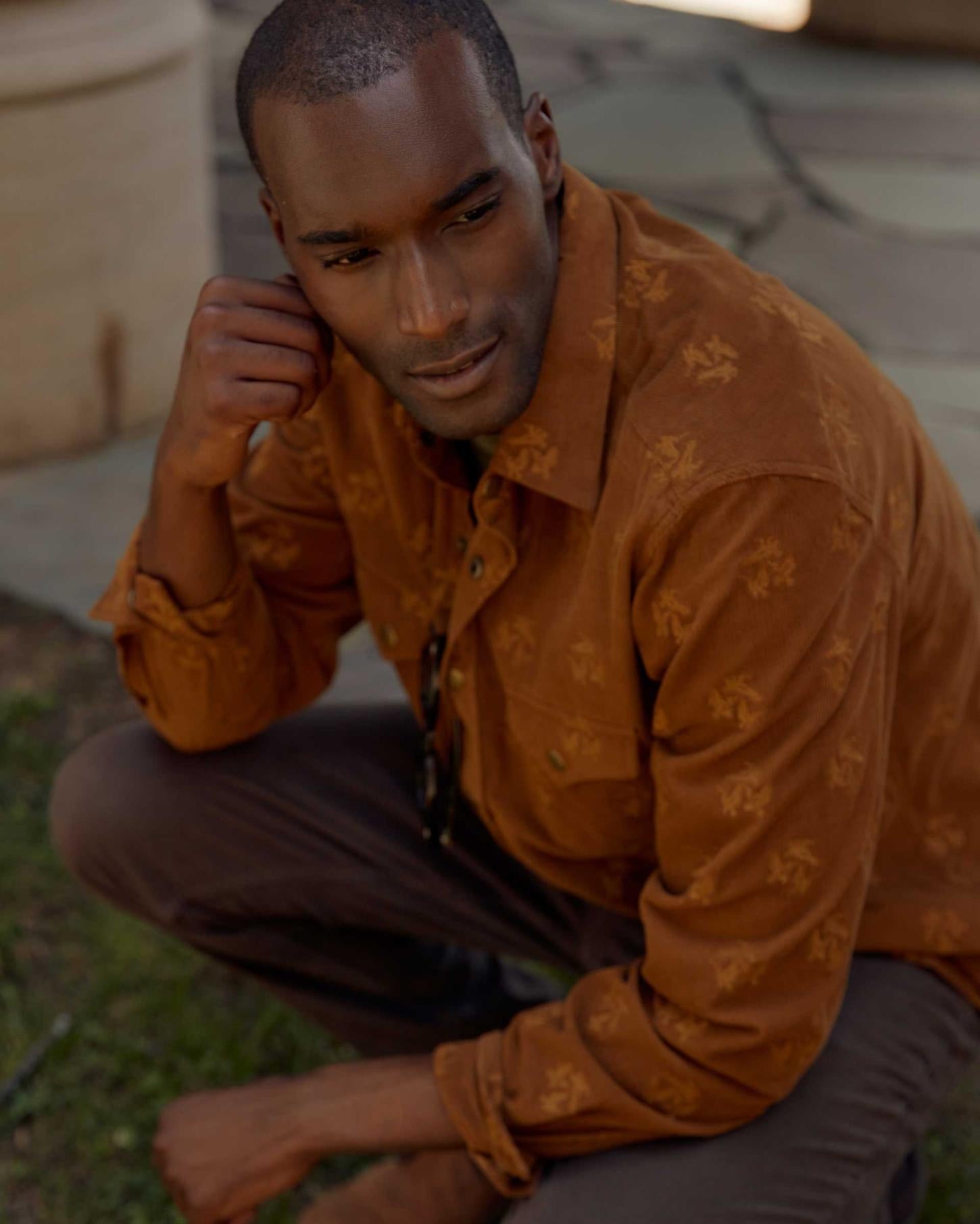 Men Pelican Cord Western Snap Front Shirt Billy's Brown | Billy Reid Shirting