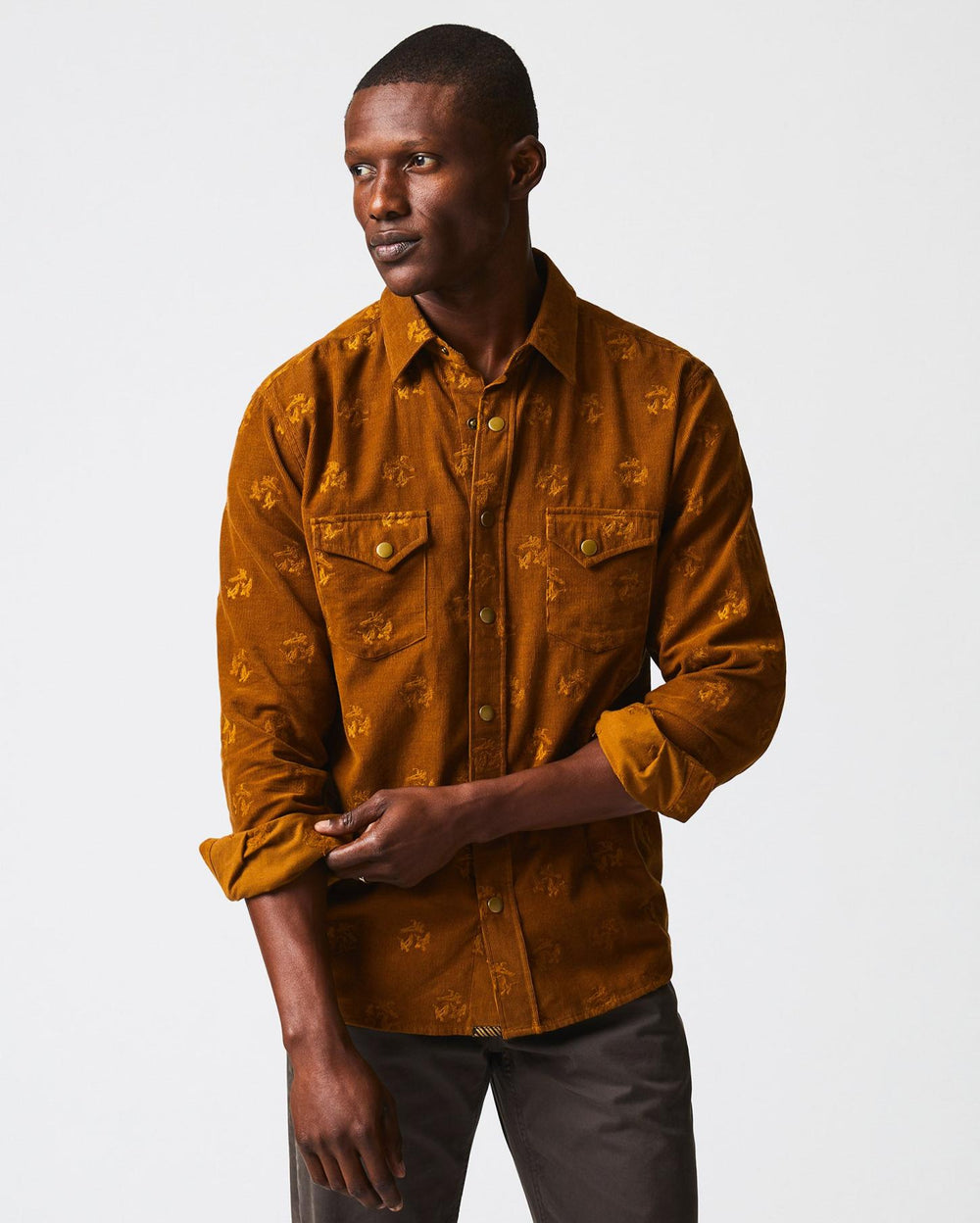 Men Pelican Cord Western Snap Front Shirt Billy's Brown | Billy Reid Shirting