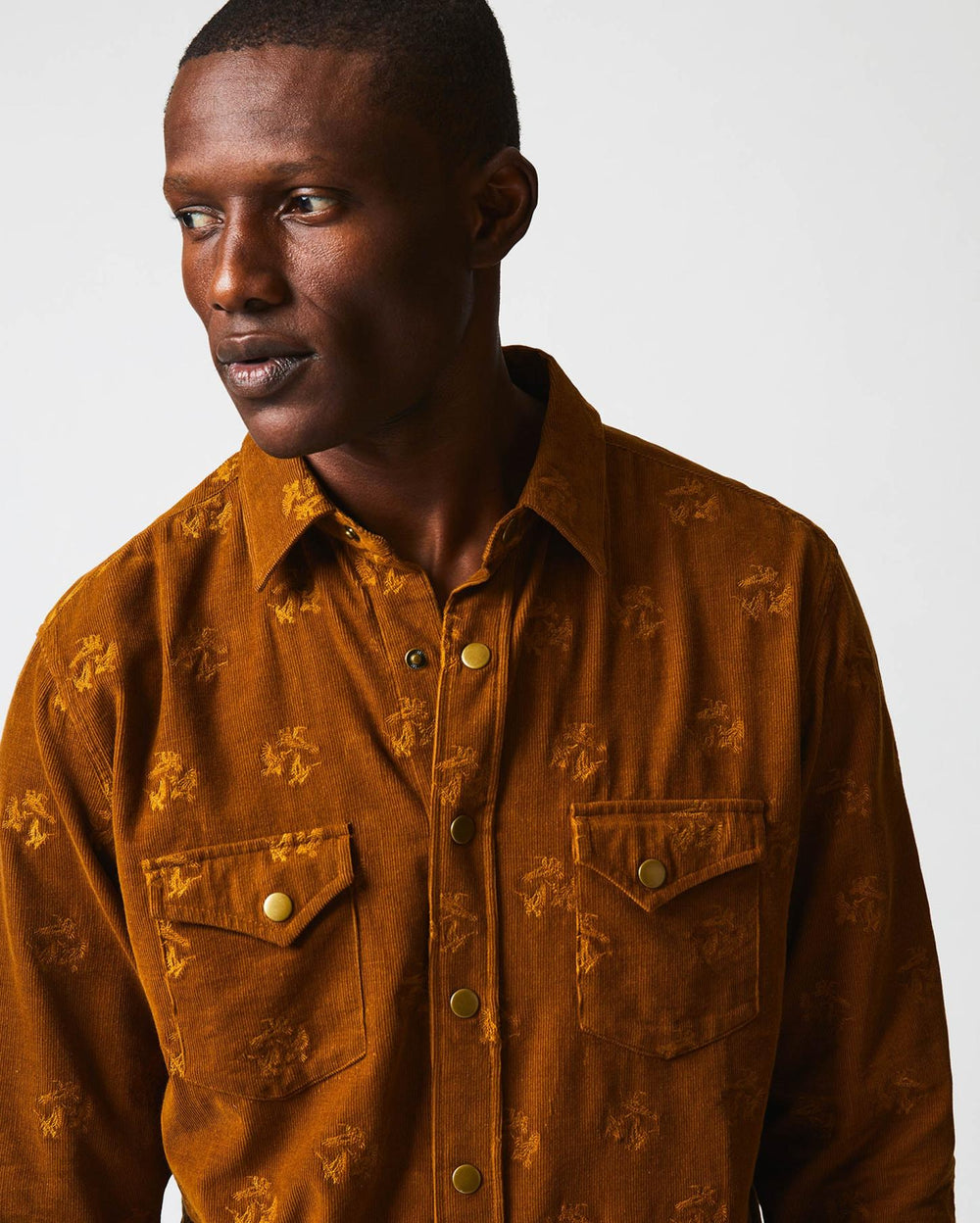 Men Pelican Cord Western Snap Front Shirt Billy's Brown | Billy Reid Shirting