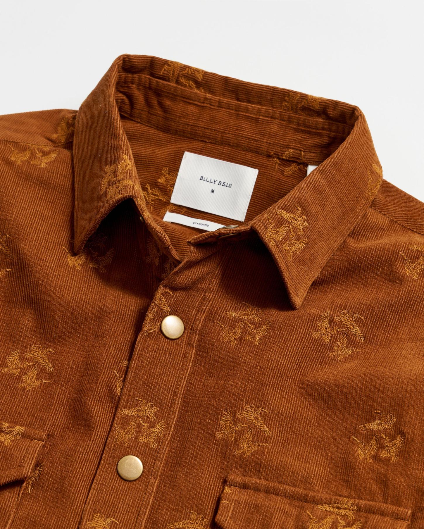 Men Pelican Cord Western Snap Front Shirt Billy's Brown | Billy Reid Shirting