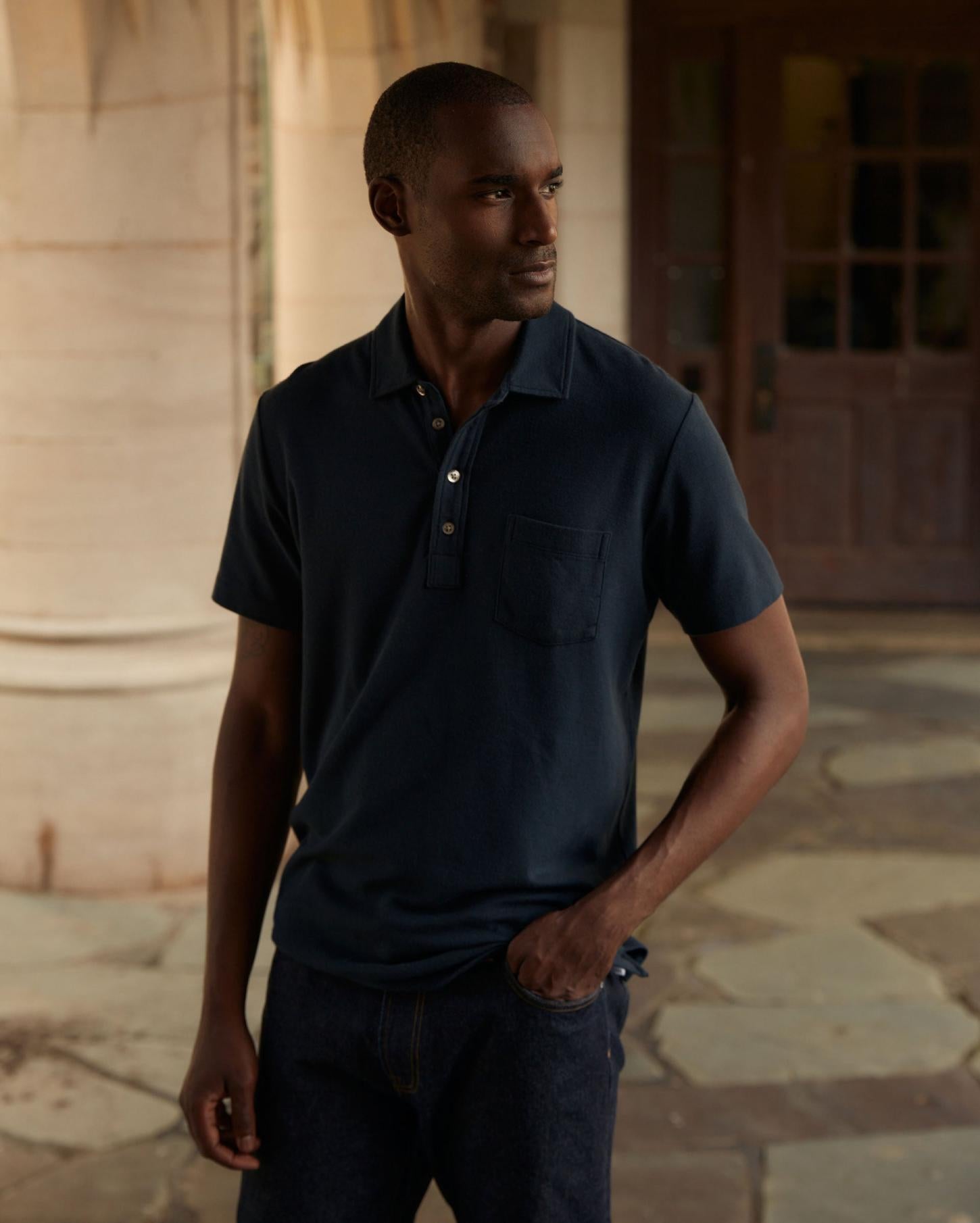 Men Pique Pensacola Polo Carbon Blue | Billy Reid Polos, Tees &amp; Henleys