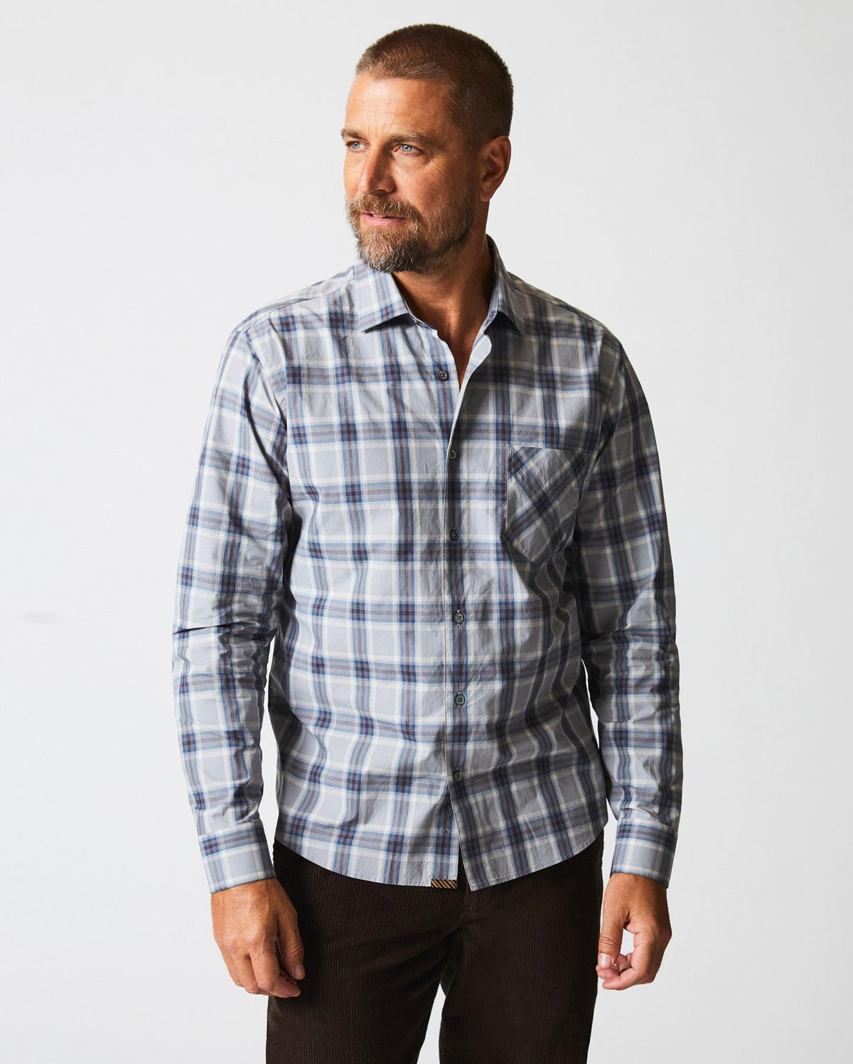 Men Plaid John T Shirt Grey/blue | Billy Reid Shirting
